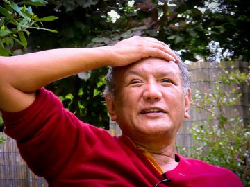 Orgyen Tobgyal Rinpoche is known for his mastery of Vajrayana and his inimitable style of oration. Photographed taken on a HV20 video camera during an interview in Paris, France